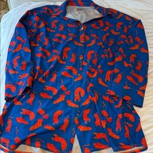 Emily McCarthy Tiger Blue and Orange Red Patterned Button Shirt Tunic XL